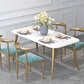 Glam Style 1/2/5 Pieces Kitchen Set White-gold Table Dining Set for Dining Room 5 Pieces: Table, 4 Blue Chairs Clearhalo 'Dining Room Sets' 'Dining Tables & Seating' 'dining_room_set' 'furn' 'furn_dining_room_set' 'Furniture' 'furniture_dining_room_set' 'Kitchen & Dining Furniture' 'kitchen&dining_furn' 'kitchen' 4599413