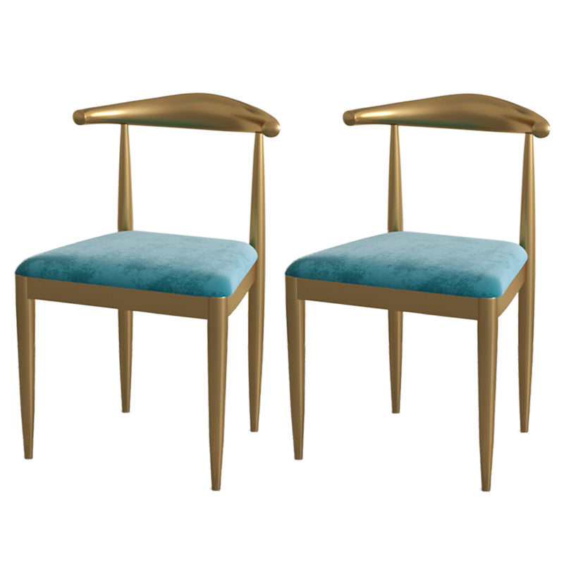 Glam Style 1/2/5 Pieces Kitchen Set White-gold Table Dining Set for Dining Room 2 Blue Chairs Clearhalo 'Dining Room Sets' 'Dining Tables & Seating' 'dining_room_set' 'furn' 'furn_dining_room_set' 'Furniture' 'furniture_dining_room_set' 'Kitchen & Dining Furniture' 'kitchen&dining_furn' 'kitchen' 4599414