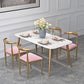 Glam Style 1/2/5 Pieces Kitchen Set White-gold Table Dining Set for Dining Room 5 Pieces: Table, 4 Pink Chairs Clearhalo 'Dining Room Sets' 'Dining Tables & Seating' 'dining_room_set' 'furn' 'furn_dining_room_set' 'Furniture' 'furniture_dining_room_set' 'Kitchen & Dining Furniture' 'kitchen&dining_furn' 'kitchen' 4599415