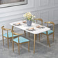 Glam Style 1/2/5 Pieces Kitchen Set White-gold Table Dining Set for Dining Room 5 Pieces: Table, 4 Light Blue Chairs Clearhalo 'Dining Room Sets' 'Dining Tables & Seating' 'dining_room_set' 'furn' 'furn_dining_room_set' 'Furniture' 'furniture_dining_room_set' 'Kitchen & Dining Furniture' 'kitchen&dining_furn' 'kitchen' 4599417