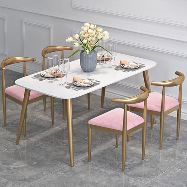 Glam Style 1/2/5 Pieces Kitchen Set White-gold Table Dining Set for Dining Room Clearhalo 'Dining Room Sets' 'Dining Tables & Seating' 'dining_room_set' 'furn' 'furn_dining_room_set' 'Furniture' 'furniture_dining_room_set' 'Kitchen & Dining Furniture' 'kitchen&dining_furn' 'kitchen' 4599429