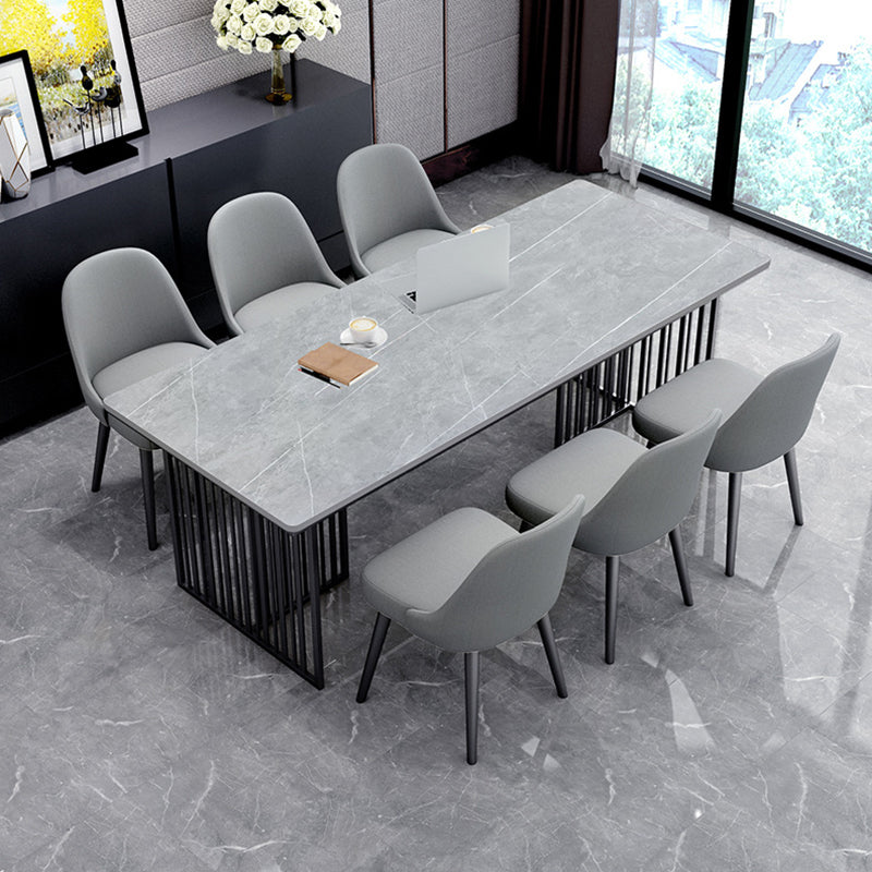 Modern Style 1/2/7 Pieces Dining Set with Gray Chair Kitchen Set for Dining Room 7 Pieces: Table, 6 Chairs Clearhalo 'Dining Room Sets' 'Dining Tables & Seating' 'dining_room_set' 'furn' 'furn_dining_room_set' 'Furniture' 'furniture_dining_room_set' 'Kitchen & Dining Furniture' 'kitchen&dining_furn' 'kitchen' 4599436