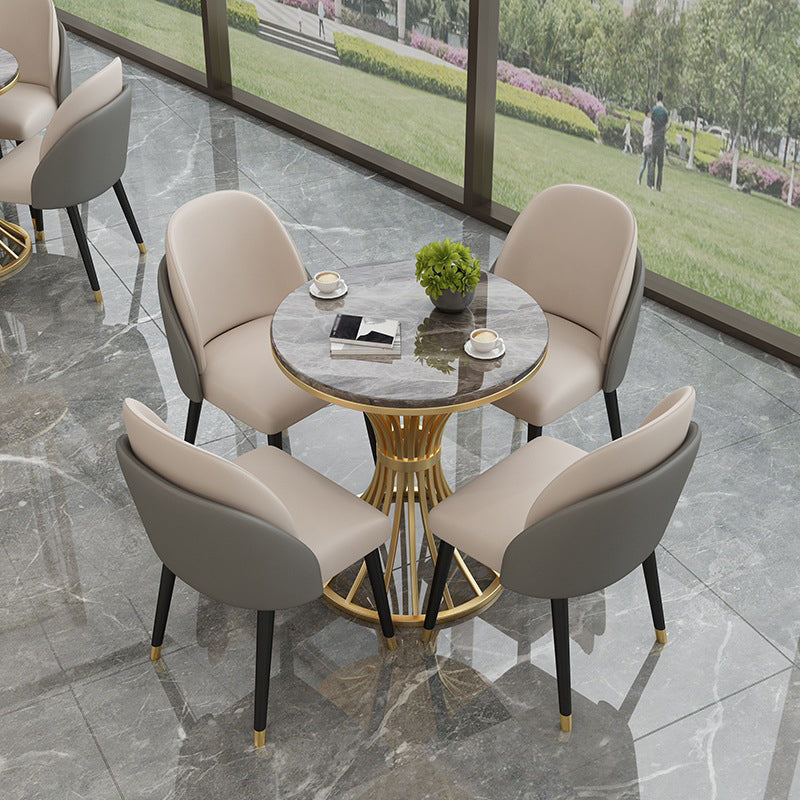 Glam Style 1/2/3/4/5 Pieces Gold Base Dining Set Stone Top Kitchen Set for Dining Room 5 Pieces: Grey Table, 4 Beige Chairs Clearhalo 'Dining Room Sets' 'Dining Tables & Seating' 'dining_room_set' 'furn' 'furn_dining_room_set' 'Furniture' 'furniture_dining_room_set' 'Kitchen & Dining Furniture' 'kitchen&dining_furn' 'kitchen' 4599449
