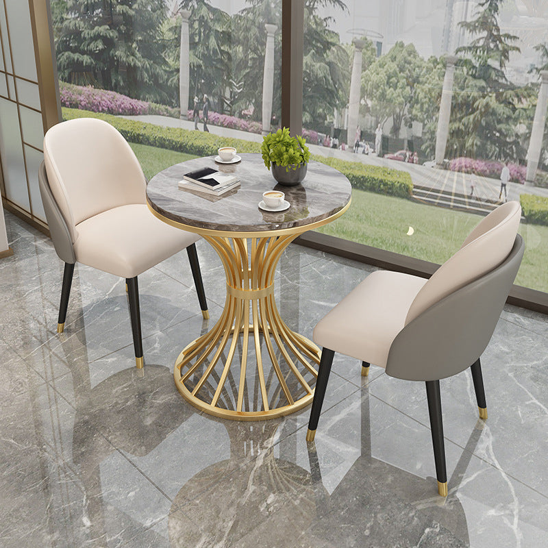 Glam Style 1/2/3/4/5 Pieces Gold Base Dining Set Stone Top Kitchen Set for Dining Room 3 Pieces: Grey Table, 2 Beige Chairs Clearhalo 'Dining Room Sets' 'Dining Tables & Seating' 'dining_room_set' 'furn' 'furn_dining_room_set' 'Furniture' 'furniture_dining_room_set' 'Kitchen & Dining Furniture' 'kitchen&dining_furn' 'kitchen' 4599452
