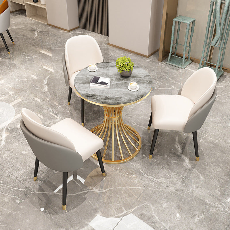 Glam Style 1/2/3/4/5 Pieces Gold Base Dining Set Stone Top Kitchen Set for Dining Room 4 Pieces: Grey Table, 3 Beige Chairs Clearhalo 'Dining Room Sets' 'Dining Tables & Seating' 'dining_room_set' 'furn' 'furn_dining_room_set' 'Furniture' 'furniture_dining_room_set' 'Kitchen & Dining Furniture' 'kitchen&dining_furn' 'kitchen' 4599454
