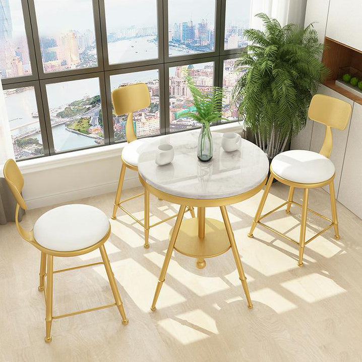 Glam 1/2/3/4/5 Pieces White-gold Dining Table Set with Stone Top Round Dinette Set 4 Pieces: Table, 3 Chairs Clearhalo 'Dining Room Sets' 'Dining Tables & Seating' 'dining_room_set' 'furn' 'furn_dining_room_set' 'Furniture' 'furniture_dining_room_set' 'Kitchen & Dining Furniture' 'kitchen&dining_furn' 'kitchen' 4599484