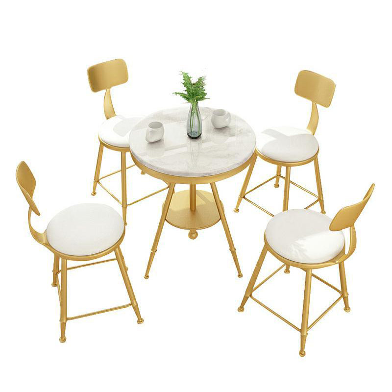Glam 1/2/3/4/5 Pieces White-gold Dining Table Set with Stone Top Round Dinette Set 5 Pieces: Table, 4 Chairs Clearhalo 'Dining Room Sets' 'Dining Tables & Seating' 'dining_room_set' 'furn' 'furn_dining_room_set' 'Furniture' 'furniture_dining_room_set' 'Kitchen & Dining Furniture' 'kitchen&dining_furn' 'kitchen' 4599485