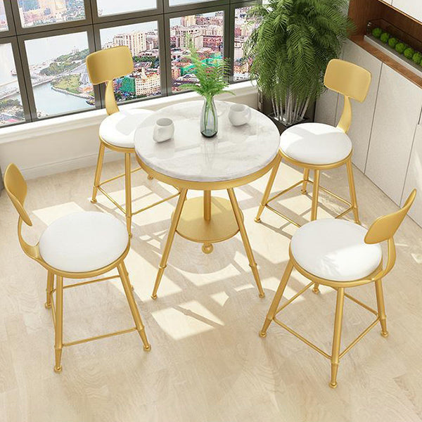 Glam 1/2/3/4/5 Pieces White-gold Dining Table Set with Stone Top Round Dinette Set Clearhalo 'Dining Room Sets' 'Dining Tables & Seating' 'dining_room_set' 'furn' 'furn_dining_room_set' 'Furniture' 'furniture_dining_room_set' 'Kitchen & Dining Furniture' 'kitchen&dining_furn' 'kitchen' 4599496