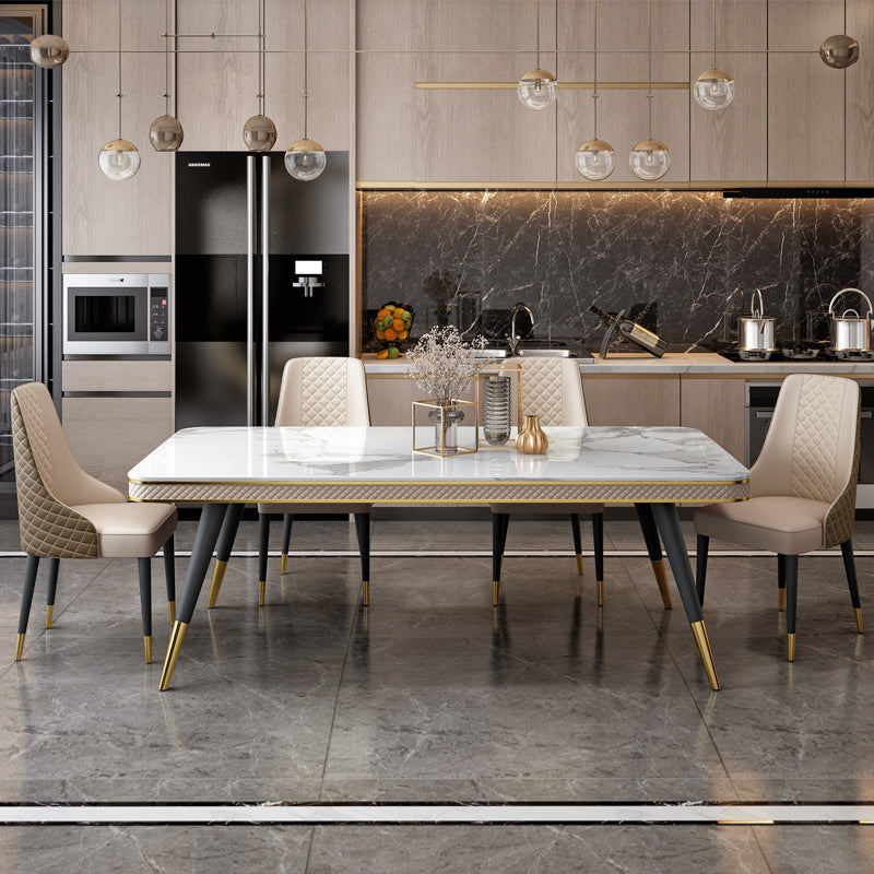 Glam 1/4/5/7 Pieces White Dining Table Set with Sintered Stone Top Rectangle Dinette Set Clearhalo 'Dining Room Sets' 'Dining Tables & Seating' 'dining_room_set' 'furn' 'furn_dining_room_set' 'Furniture' 'furniture_dining_room_set' 'Kitchen & Dining Furniture' 'kitchen&dining_furn' 'kitchen' 4599503