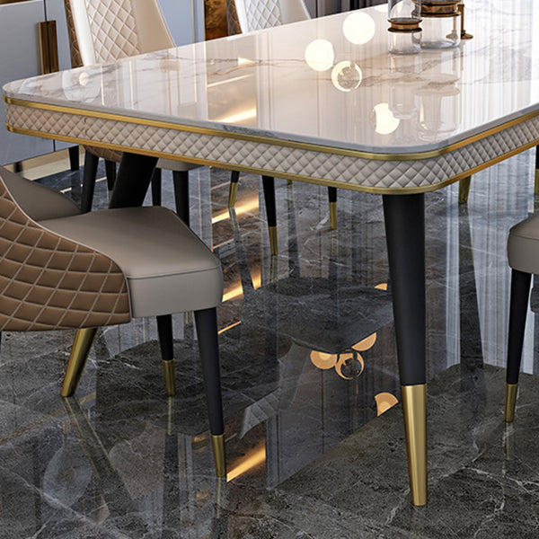 Glam 1/4/5/7 Pieces White Dining Table Set with Sintered Stone Top Rectangle Dinette Set Clearhalo 'Dining Room Sets' 'Dining Tables & Seating' 'dining_room_set' 'furn' 'furn_dining_room_set' 'Furniture' 'furniture_dining_room_set' 'Kitchen & Dining Furniture' 'kitchen&dining_furn' 'kitchen' 4599507