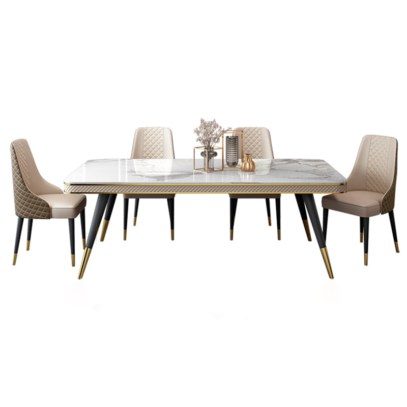 Glam 1/4/5/7 Pieces White Dining Table Set with Sintered Stone Top Rectangle Dinette Set Clearhalo 'Dining Room Sets' 'Dining Tables & Seating' 'dining_room_set' 'furn' 'furn_dining_room_set' 'Furniture' 'furniture_dining_room_set' 'Kitchen & Dining Furniture' 'kitchen&dining_furn' 'kitchen' 4599508