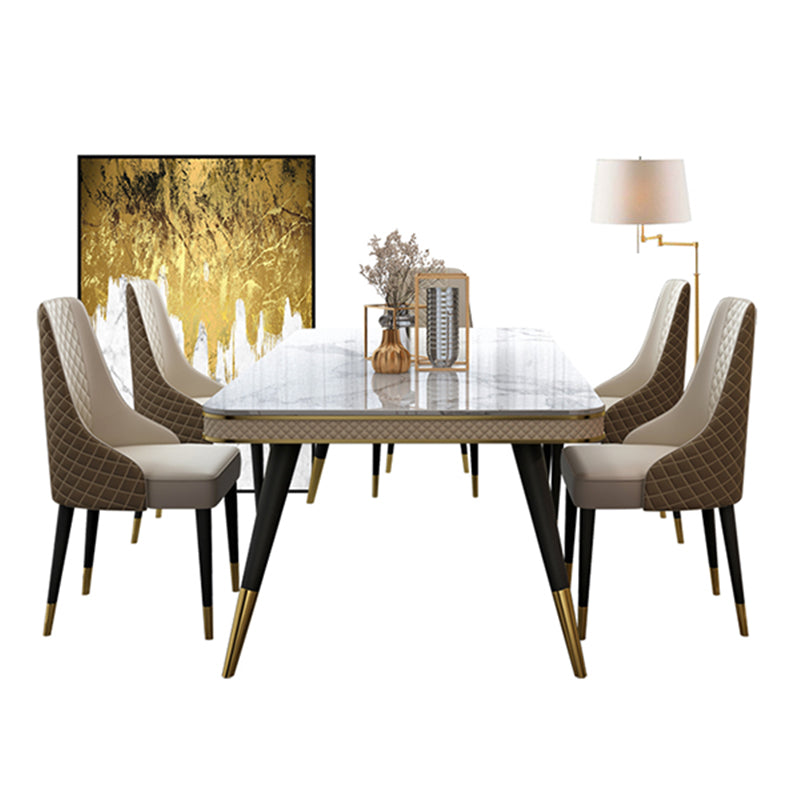 Glam 1/4/5/7 Pieces White Dining Table Set with Sintered Stone Top Rectangle Dinette Set Clearhalo 'Dining Room Sets' 'Dining Tables & Seating' 'dining_room_set' 'furn' 'furn_dining_room_set' 'Furniture' 'furniture_dining_room_set' 'Kitchen & Dining Furniture' 'kitchen&dining_furn' 'kitchen' 4599509
