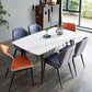 Modern 1/2/5/7 Pieces Dining Table Set with Sintered Stone Top Gery Rectangle Dinette Set 7 Pieces: Table, 4 Dark-blue+2 Orange Chairs Clearhalo 'Dining Room Sets' 'Dining Tables & Seating' 'dining_room_set' 'furn' 'furn_dining_room_set' 'Furniture' 'furniture_dining_room_set' 'Kitchen & Dining Furniture' 'kitchen&dining_furn' 'kitchen' 4599520