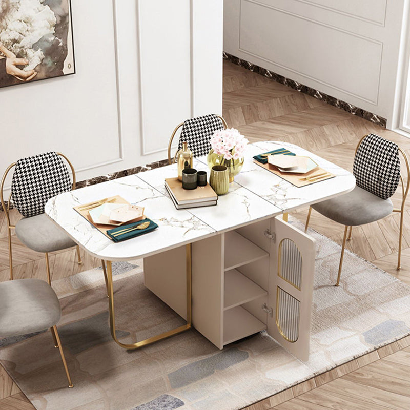 Modern 1/2/3/5 Pieces White Dining Table Set with Sintered Stone Top Foldable Dinette Set Clearhalo 'Dining Room Sets' 'Dining Tables & Seating' 'dining_room_set' 'Furniture' 'furniture_dining_room_set' 'Kitchen & Dining Furniture' 'kitchen&dining_furn' 'kitchen' 4599535