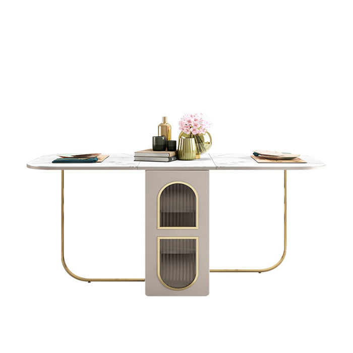 Modern 1/2/3/5 Pieces White Dining Table Set with Sintered Stone Top Foldable Dinette Set White 63"L x 31.5"W Clearhalo 'Dining Room Sets' 'Dining Tables & Seating' 'dining_room_set' 'Furniture' 'furniture_dining_room_set' 'Kitchen & Dining Furniture' 'kitchen&dining_furn' 'kitchen' 4599539