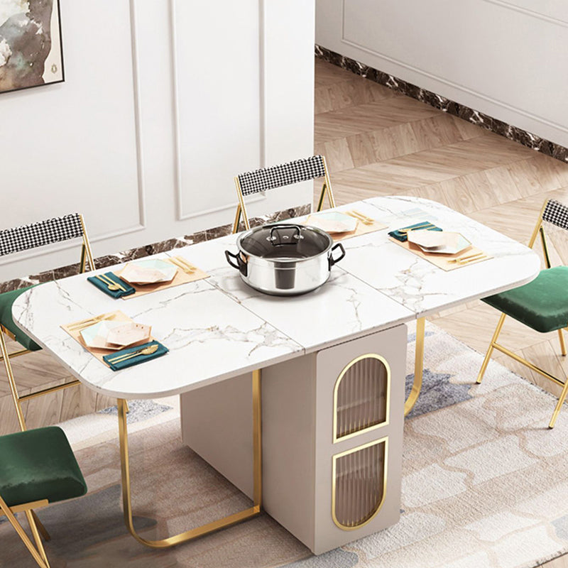 Modern 1/2/3/5 Pieces White Dining Table Set with Sintered Stone Top Foldable Dinette Set Clearhalo 'Dining Room Sets' 'Dining Tables & Seating' 'dining_room_set' 'Furniture' 'furniture_dining_room_set' 'Kitchen & Dining Furniture' 'kitchen&dining_furn' 'kitchen' 4599548
