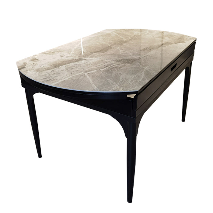 Modern 1/2/5/7 Pieces Round Dining Table Set with Sintered Stone Top Scalable Dinette Set Black Grey 53"L x 34"W Clearhalo 'Dining Room Sets' 'Dining Tables & Seating' 'dining_room_set' 'furn' 'furn_dining_room_set' 'Furniture' 'furniture_dining_room_set' 'Kitchen & Dining Furniture' 'kitchen&dining_furn' 'kitchen' 4599611