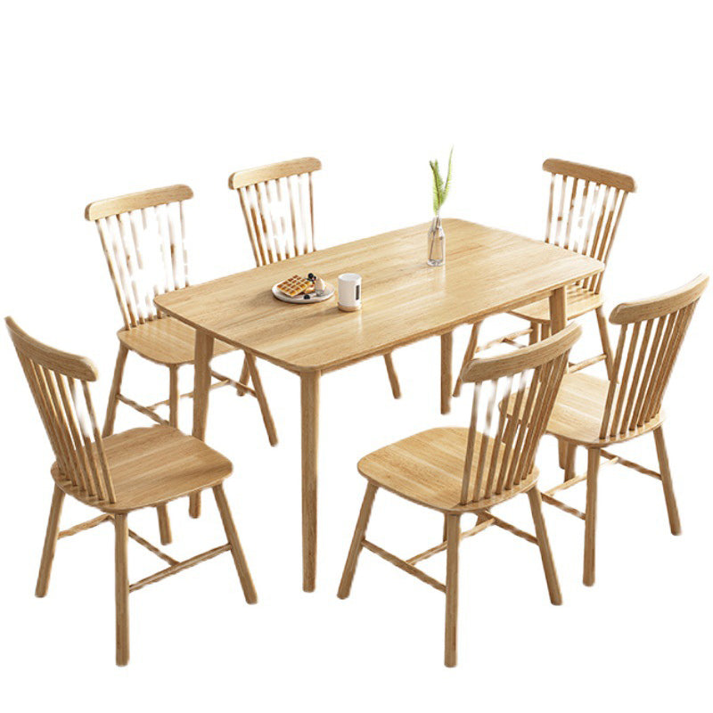 1/2/5/7 Pieces Rectangle Modern Wood Furniture Standard Height Dining Table Set 7 Pieces: Table, 6 Wood Chairs Clearhalo 'Dining Room Sets' 'Dining Tables & Seating' 'dining_room_set' 'furn' 'furn_dining_room_set' 'Furniture' 'furniture_dining_room_set' 'Kitchen & Dining Furniture' 'kitchen&dining_furn' 'kitchen' 4599627