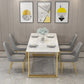 Glam Style 1/2/5 Pieces Dining Set White-gold Table Kitchen Set for Dining Room 5 Pieces: Table, 4 Grey Chairs Clearhalo 'Dining Room Sets' 'Dining Tables & Seating' 'dining_room_set' 'furn' 'furn_dining_room_set' 'Furniture' 'furniture_dining_room_set' 'Kitchen & Dining Furniture' 'kitchen&dining_furn' 'kitchen' 4599643
