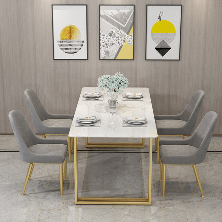 Glam Style 1/2/5 Pieces Dining Set White-gold Table Kitchen Set for Dining Room 5 Pieces: Table, 4 Grey Chairs Clearhalo 'Dining Room Sets' 'Dining Tables & Seating' 'dining_room_set' 'furn' 'furn_dining_room_set' 'Furniture' 'furniture_dining_room_set' 'Kitchen & Dining Furniture' 'kitchen&dining_furn' 'kitchen' 4599643