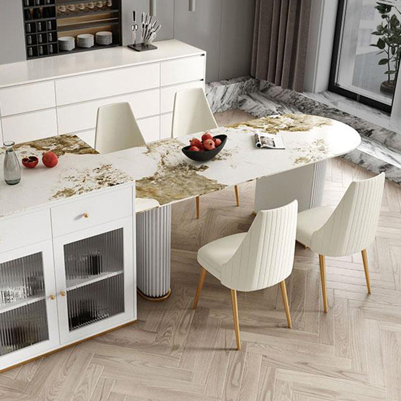 Double Pedestal Dinner Table Traditional Luxury Dining Site Table for Home Pandora & Gold 55.1"L x 31.5"W x 29.5"H Without Chairs Clearhalo ' dining_table' 'Dining Tables & Seating' 'Dining Tables' 'furn' 'furn_dining_table' 'Furniture' 'furniture_dining_table' 'Kitchen & Dining Furniture' 'kitchen&dining_furn' 'kitchen' 'kitchen_dining_table' 4599706