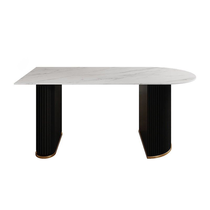 Double Pedestal Dinner Table Traditional Luxury Dining Site Table for Home Black-White Without Chairs Clearhalo ' dining_table' 'Dining Tables & Seating' 'Dining Tables' 'furn' 'furn_dining_table' 'Furniture' 'furniture_dining_table' 'Kitchen & Dining Furniture' 'kitchen&dining_furn' 'kitchen' 'kitchen_dining_table' 4599708