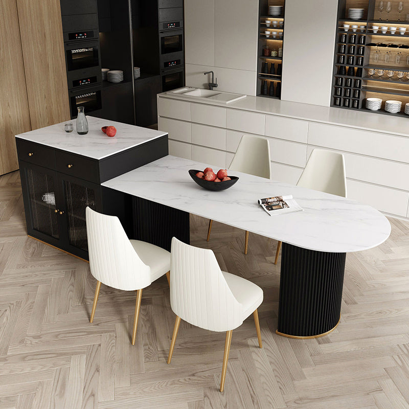 Double Pedestal Dinner Table Traditional Luxury Dining Site Table for Home Black-White 55.1"L x 31.5"W x 29.5"H Without Chairs Clearhalo ' dining_table' 'Dining Tables & Seating' 'Dining Tables' 'furn' 'furn_dining_table' 'Furniture' 'furniture_dining_table' 'Kitchen & Dining Furniture' 'kitchen&dining_furn' 'kitchen' 'kitchen_dining_table' 4599711