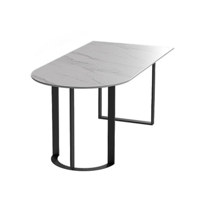 Contemporary Stone Dinner Table Double Pedestal Dining Room Table for Home Black Without Chairs Clearhalo ' dining_table' 'Dining Tables & Seating' 'Dining Tables' 'furn' 'furn_dining_table' 'Furniture' 'furniture_dining_table' 'Kitchen & Dining Furniture' 'kitchen&dining_furn' 'kitchen' 'kitchen_dining_table' 4599725