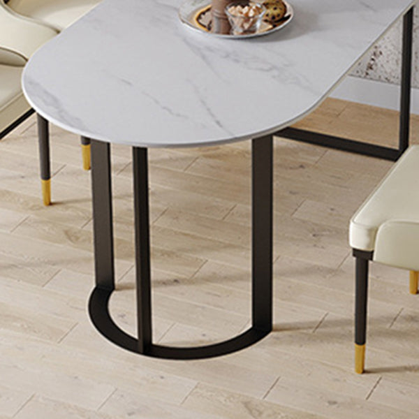 Contemporary Stone Dinner Table Double Pedestal Dining Room Table for Home Clearhalo ' dining_table' 'Dining Tables & Seating' 'Dining Tables' 'furn' 'furn_dining_table' 'Furniture' 'furniture_dining_table' 'Kitchen & Dining Furniture' 'kitchen&dining_furn' 'kitchen' 'kitchen_dining_table' 4599733