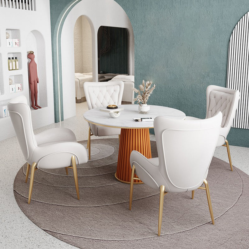 Round Sintered Stone Dining Table Traditional Luxury Pedestal Table Orange 31.5"L x 31.5"W x 29.5"H Without Chairs Clearhalo ' dining_table' 'Dining Tables & Seating' 'Dining Tables' 'furn' 'furn_dining_table' 'Furniture' 'furniture_dining_table' 'Kitchen & Dining Furniture' 'kitchen&dining_furn' 'kitchen' 'kitchen_dining_table' 4599763