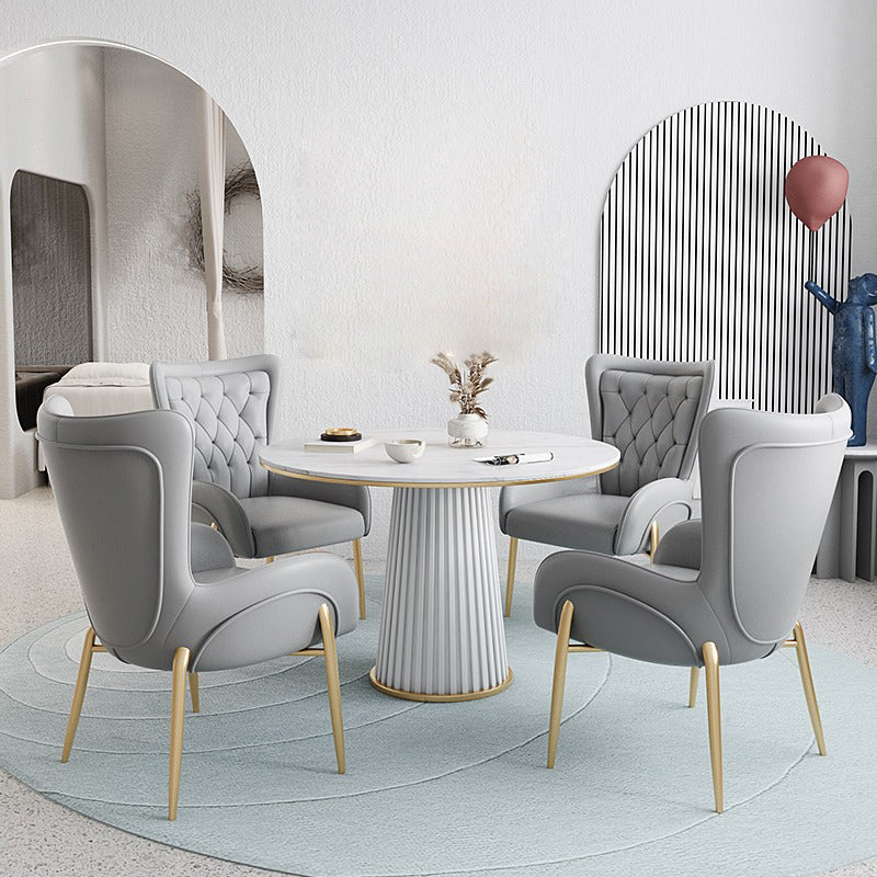 Round Sintered Stone Dining Table Traditional Luxury Pedestal Table White 31.5"L x 31.5"W x 29.5"H Without Chairs Clearhalo ' dining_table' 'Dining Tables & Seating' 'Dining Tables' 'furn' 'furn_dining_table' 'Furniture' 'furniture_dining_table' 'Kitchen & Dining Furniture' 'kitchen&dining_furn' 'kitchen' 'kitchen_dining_table' 4599764