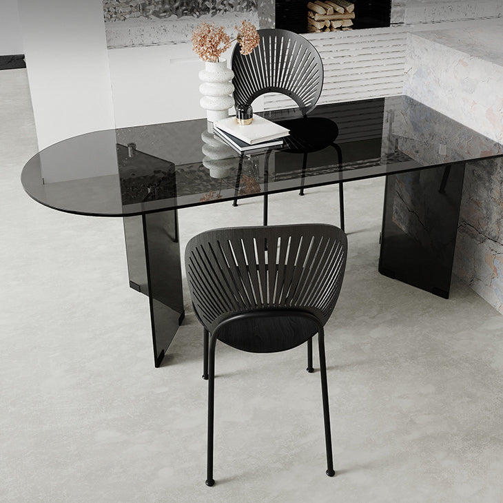 Free Form Tempered Glass Table for Restaurant Modern Table with Double Pedestal Grey Without Chairs Clearhalo ' dining_table' 'Dining Tables & Seating' 'Dining Tables' 'furn' 'furn_dining_table' 'Furniture' 'furniture_dining_table' 'Kitchen & Dining Furniture' 'kitchen&dining_furn' 'kitchen' 'kitchen_dining_table' 4599808