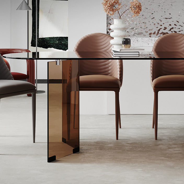 Free Form Tempered Glass Table for Restaurant Modern Table with Double Pedestal Clearhalo ' dining_table' 'Dining Tables & Seating' 'Dining Tables' 'furn' 'furn_dining_table' 'Furniture' 'furniture_dining_table' 'Kitchen & Dining Furniture' 'kitchen&dining_furn' 'kitchen' 'kitchen_dining_table' 4599813