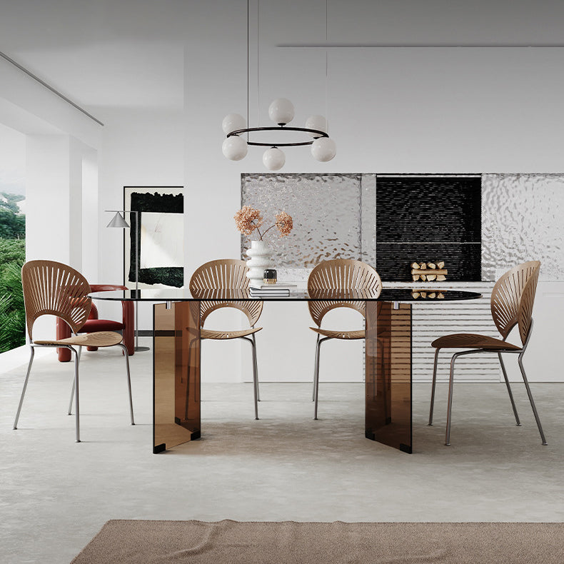 Free Form Tempered Glass Table for Restaurant Modern Table with Double Pedestal Clearhalo ' dining_table' 'Dining Tables & Seating' 'Dining Tables' 'furn' 'furn_dining_table' 'Furniture' 'furniture_dining_table' 'Kitchen & Dining Furniture' 'kitchen&dining_furn' 'kitchen' 'kitchen_dining_table' 4599815