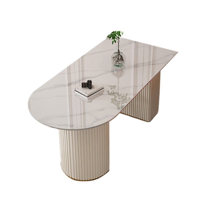 Stone Top Dining Table Traditional Luxury Table with Sled Base in White Free Form Without Chairs Clearhalo ' dining_table' 'Dining Tables & Seating' 'Dining Tables' 'furn' 'furn_dining_table' 'Furniture' 'furniture_dining_table' 'Kitchen & Dining Furniture' 'kitchen&dining_furn' 'kitchen' 'kitchen_dining_table' 4599839