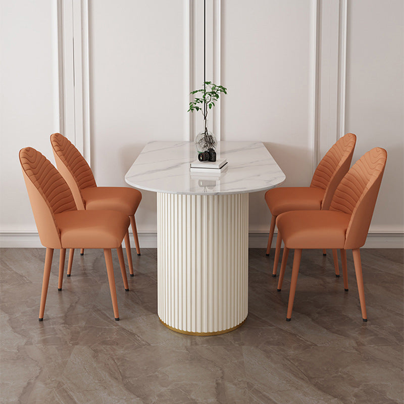 Stone Top Dining Table Traditional Luxury Table with Sled Base in White Free Form 51.2"L x 27.6"W x 29.5"H Without Chairs Clearhalo ' dining_table' 'Dining Tables & Seating' 'Dining Tables' 'furn' 'furn_dining_table' 'Furniture' 'furniture_dining_table' 'Kitchen & Dining Furniture' 'kitchen&dining_furn' 'kitchen' 'kitchen_dining_table' 4599841