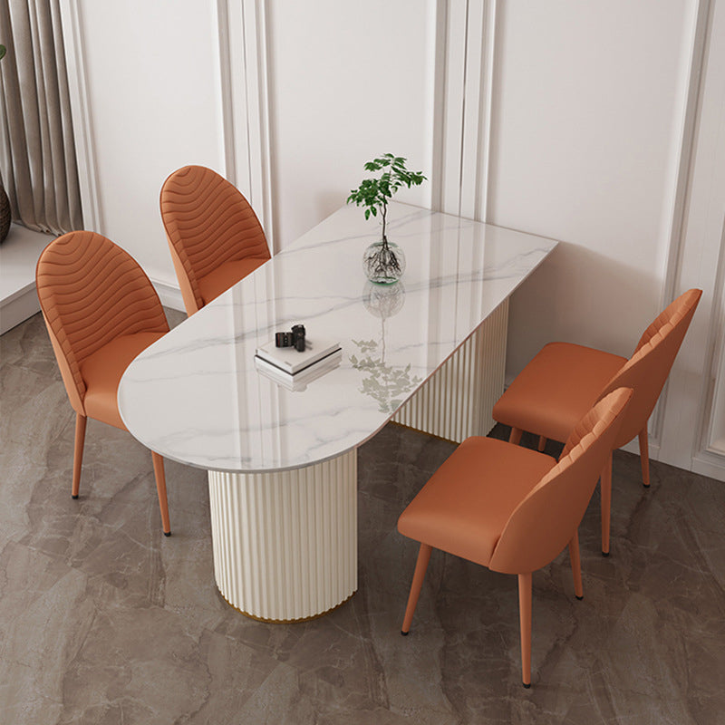 Stone Top Dining Table Traditional Luxury Table with Sled Base in White Free Form 63"L x 31.5"W x 29.5"H Without Chairs Clearhalo ' dining_table' 'Dining Tables & Seating' 'Dining Tables' 'furn' 'furn_dining_table' 'Furniture' 'furniture_dining_table' 'Kitchen & Dining Furniture' 'kitchen&dining_furn' 'kitchen' 'kitchen_dining_table' 4599842