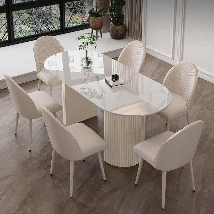 Stone Top Dining Table Traditional Luxury Table with Sled Base in White Clearhalo ' dining_table' 'Dining Tables & Seating' 'Dining Tables' 'furn' 'furn_dining_table' 'Furniture' 'furniture_dining_table' 'Kitchen & Dining Furniture' 'kitchen&dining_furn' 'kitchen' 'kitchen_dining_table' 4599847