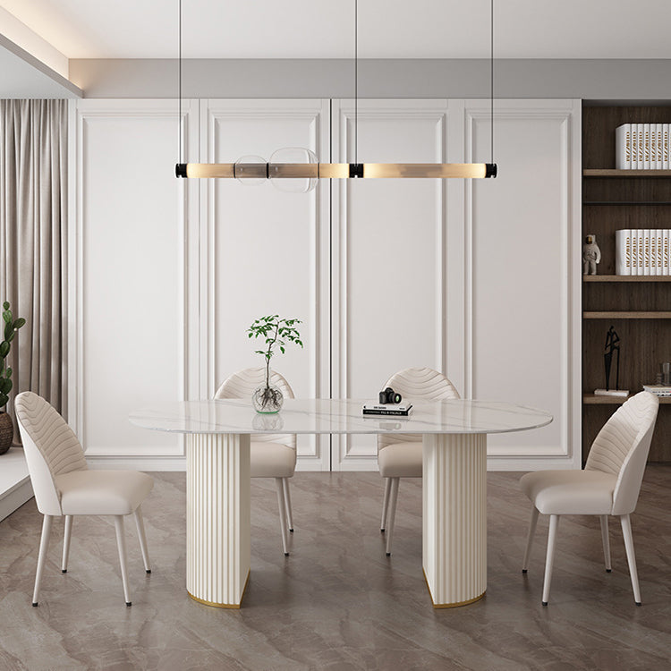 Stone Top Dining Table Traditional Luxury Table with Sled Base in White Clearhalo ' dining_table' 'Dining Tables & Seating' 'Dining Tables' 'furn' 'furn_dining_table' 'Furniture' 'furniture_dining_table' 'Kitchen & Dining Furniture' 'kitchen&dining_furn' 'kitchen' 'kitchen_dining_table' 4599848