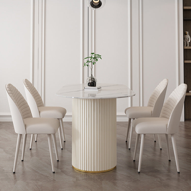 Stone Top Dining Table Traditional Luxury Table with Sled Base in White Clearhalo ' dining_table' 'Dining Tables & Seating' 'Dining Tables' 'furn' 'furn_dining_table' 'Furniture' 'furniture_dining_table' 'Kitchen & Dining Furniture' 'kitchen&dining_furn' 'kitchen' 'kitchen_dining_table' 4599849