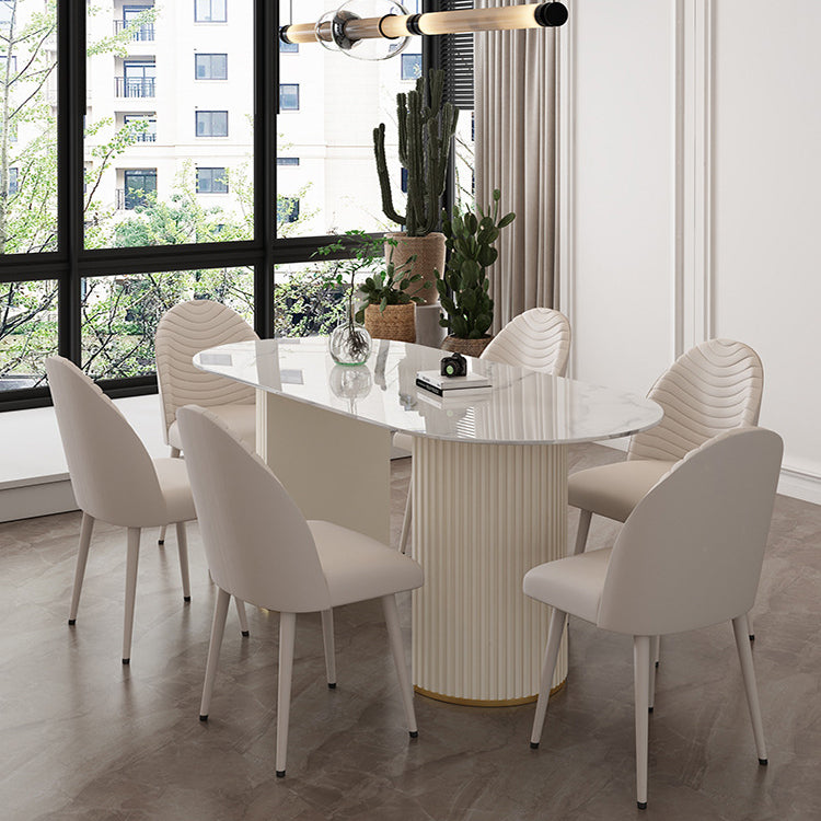 Stone Top Dining Table Traditional Luxury Table with Sled Base in White Clearhalo ' dining_table' 'Dining Tables & Seating' 'Dining Tables' 'furn' 'furn_dining_table' 'Furniture' 'furniture_dining_table' 'Kitchen & Dining Furniture' 'kitchen&dining_furn' 'kitchen' 'kitchen_dining_table' 4599851