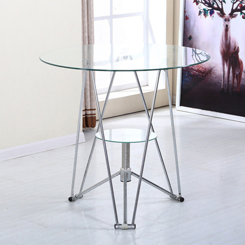 Metal Contemporary Round Dining Table Glass Top Table for Home Clear 27.6"L x 27.6"W x 29.5"H Without Chairs Clearhalo ' dining_table' 'Dining Tables & Seating' 'Dining Tables' 'furn' 'furn_dining_table' 'Furniture' 'furniture_dining_table' 'Kitchen & Dining Furniture' 'kitchen&dining_furn' 'kitchen' 'kitchen_dining_table' 4599878