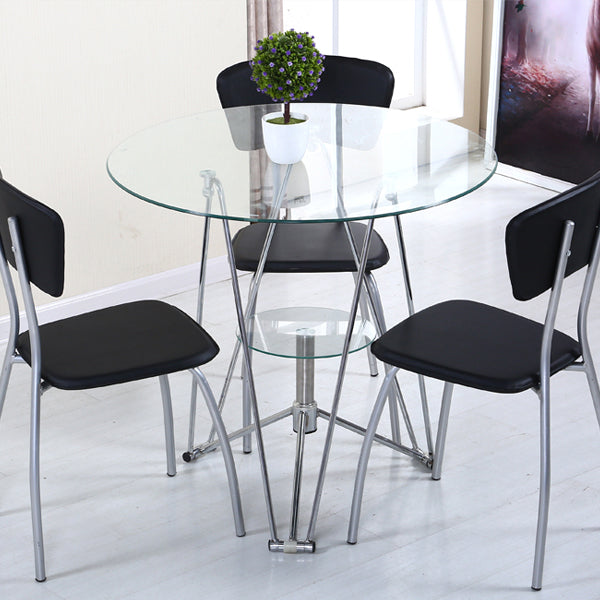 Metal Contemporary Round Dining Table Glass Top Table for Home Clearhalo ' dining_table' 'Dining Tables & Seating' 'Dining Tables' 'furn' 'furn_dining_table' 'Furniture' 'furniture_dining_table' 'Kitchen & Dining Furniture' 'kitchen&dining_furn' 'kitchen' 'kitchen_dining_table' 4599893