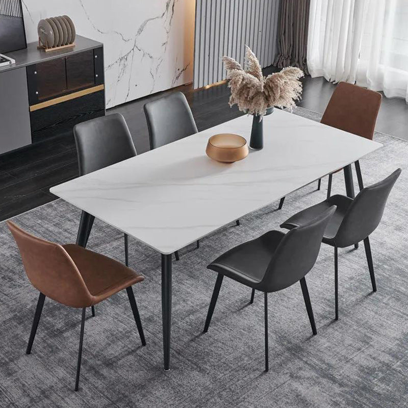 Metal Industrial Rectangle Dining Table Sintered Stone Table with Legs White Clearhalo ' dining_table' 'Dining Tables & Seating' 'Dining Tables' 'Furniture' 'furniture_dining_table' 'Kitchen & Dining Furniture' 'kitchen&dining_furn' 'kitchen' 'kitchen_dining_table' 4599919