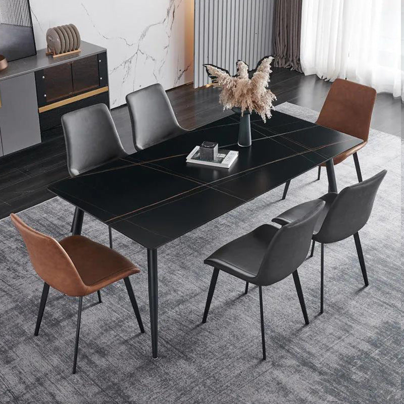 Metal Industrial Rectangle Dining Table Sintered Stone Table with Legs Black Clearhalo ' dining_table' 'Dining Tables & Seating' 'Dining Tables' 'Furniture' 'furniture_dining_table' 'Kitchen & Dining Furniture' 'kitchen&dining_furn' 'kitchen' 'kitchen_dining_table' 4599920