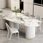 Free Form Sintered Stone Dining Table Luxury Table with Double Pedestal Pandora Gold 47.2"L x 23.6"W x 29.5"H Without Chairs Clearhalo ' dining_table' 'Dining Tables & Seating' 'Dining Tables' 'furn' 'furn_dining_table' 'Furniture' 'furniture_dining_table' 'Kitchen & Dining Furniture' 'kitchen&dining_furn' 'kitchen' 'kitchen_dining_table' 4599936