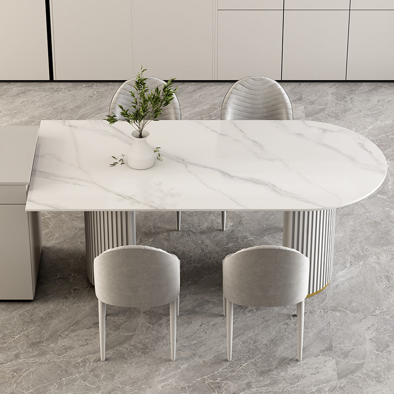 Free Form Sintered Stone Dining Table Luxury Table with Double Pedestal White 55.1"L x 31.5"W x 29.5"H Without Chairs Clearhalo ' dining_table' 'Dining Tables & Seating' 'Dining Tables' 'furn' 'furn_dining_table' 'Furniture' 'furniture_dining_table' 'Kitchen & Dining Furniture' 'kitchen&dining_furn' 'kitchen' 'kitchen_dining_table' 4599938