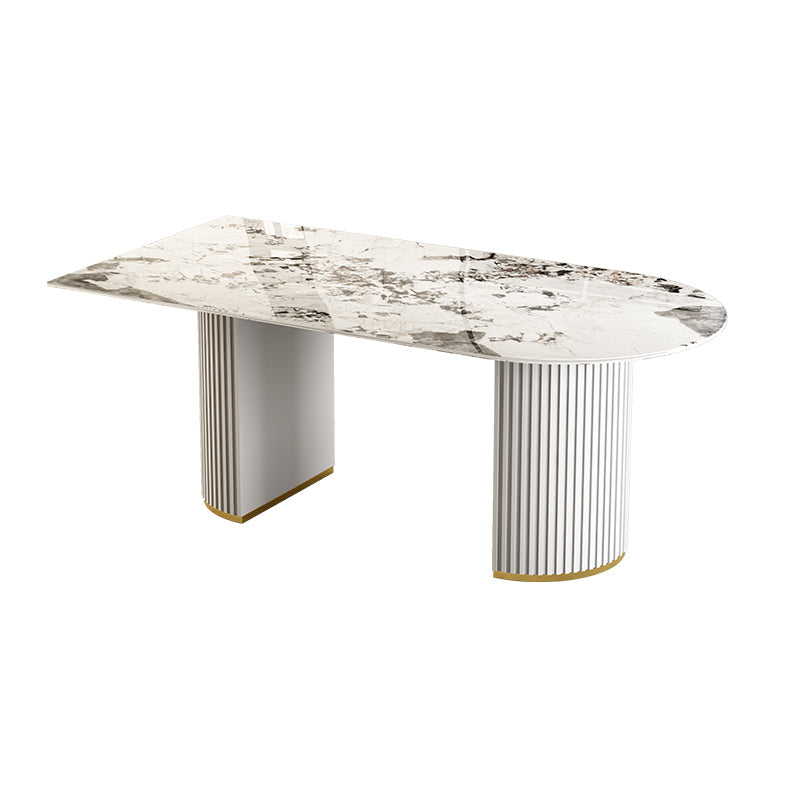 Free Form Sintered Stone Dining Table Luxury Table with Double Pedestal Pandora Gold Without Chairs Clearhalo ' dining_table' 'Dining Tables & Seating' 'Dining Tables' 'furn' 'furn_dining_table' 'Furniture' 'furniture_dining_table' 'Kitchen & Dining Furniture' 'kitchen&dining_furn' 'kitchen' 'kitchen_dining_table' 4599939
