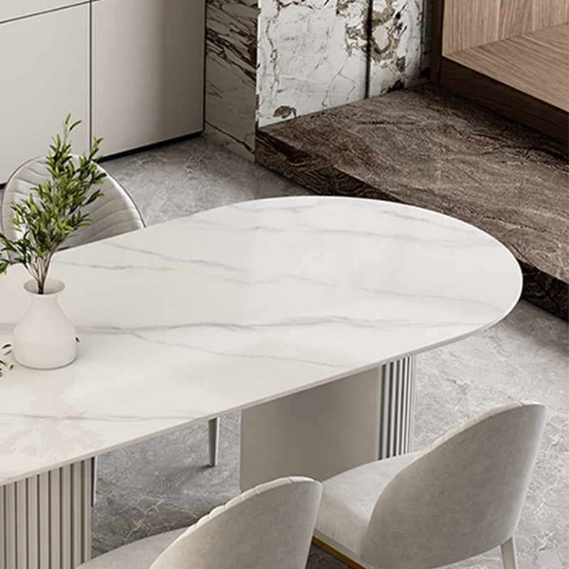 Free Form Sintered Stone Dining Table Luxury Table with Double Pedestal Clearhalo ' dining_table' 'Dining Tables & Seating' 'Dining Tables' 'furn' 'furn_dining_table' 'Furniture' 'furniture_dining_table' 'Kitchen & Dining Furniture' 'kitchen&dining_furn' 'kitchen' 'kitchen_dining_table' 4599940