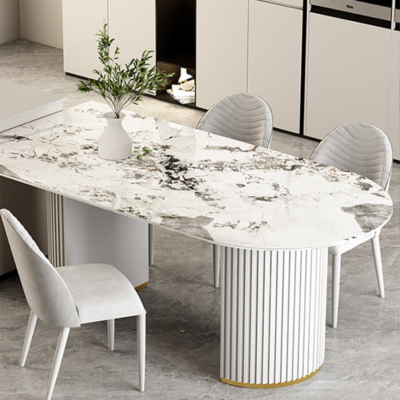 Free Form Sintered Stone Dining Table Luxury Table with Double Pedestal Clearhalo ' dining_table' 'Dining Tables & Seating' 'Dining Tables' 'furn' 'furn_dining_table' 'Furniture' 'furniture_dining_table' 'Kitchen & Dining Furniture' 'kitchen&dining_furn' 'kitchen' 'kitchen_dining_table' 4599941